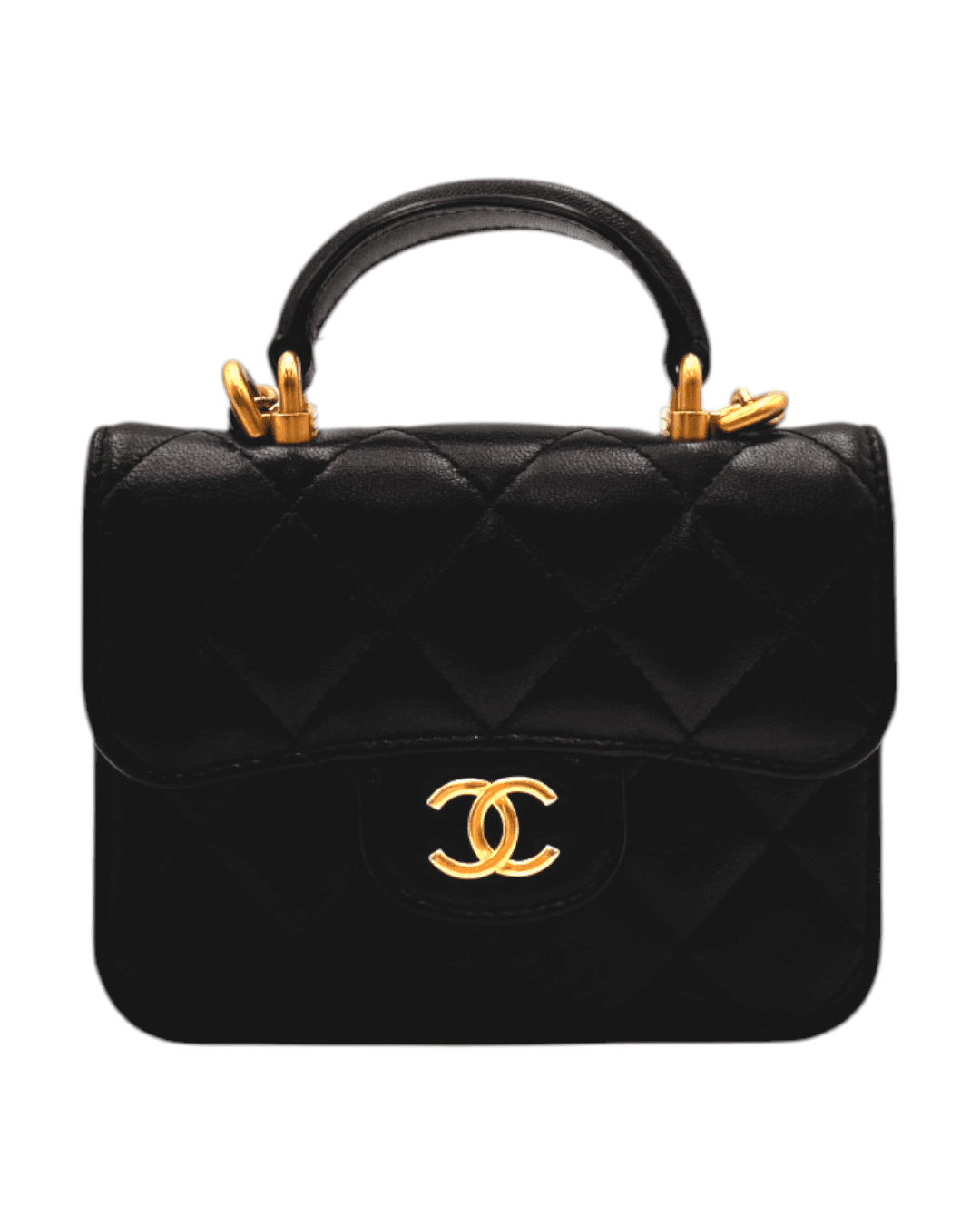 CHANEL 샤넬 블랙 램스킨 골드 CC로고 체인 탑 핸들 미니 크로스백 31번대