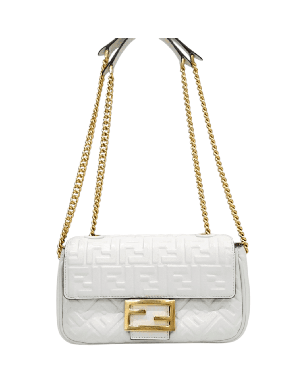 FENDI 펜디 FF 바게트 체인 미디움 나파 가죽 숄더백 화이트