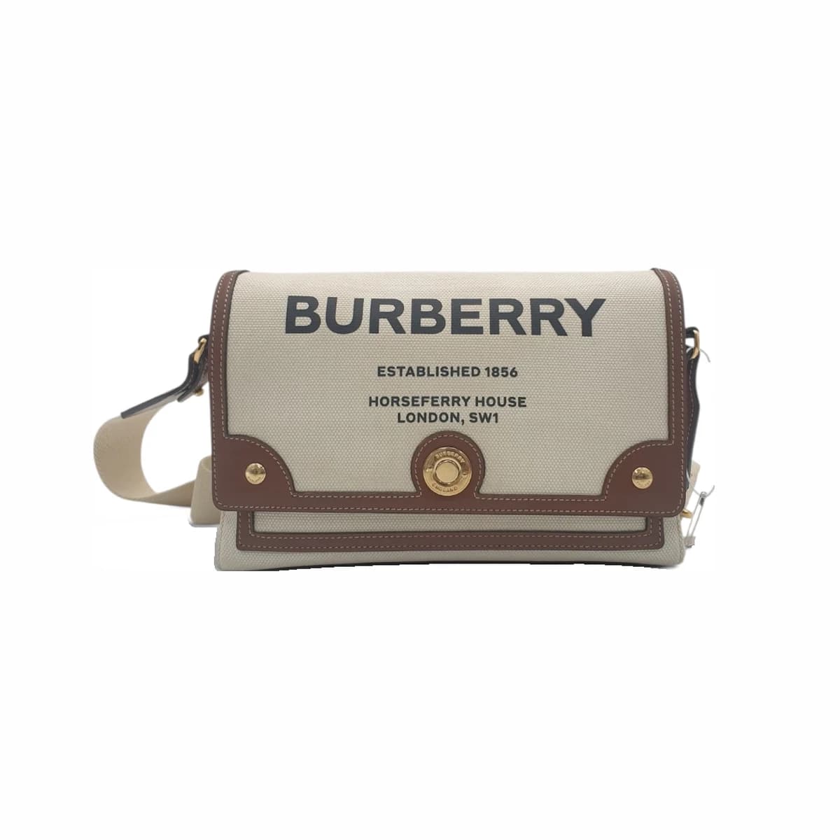 BURBERRY 버버리 내츄럴 탄 호스페리 캔버스 로고 노트 크로스백 멀티