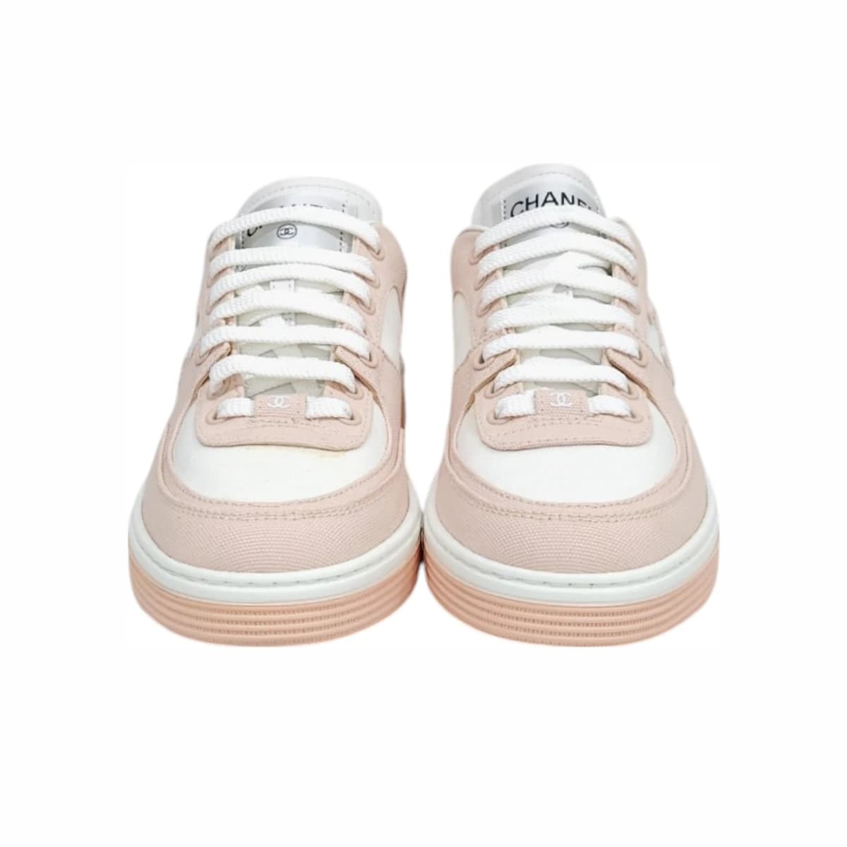 CHANEL 샤넬 CC 로고 핑크 코튼 스니커즈 37.5