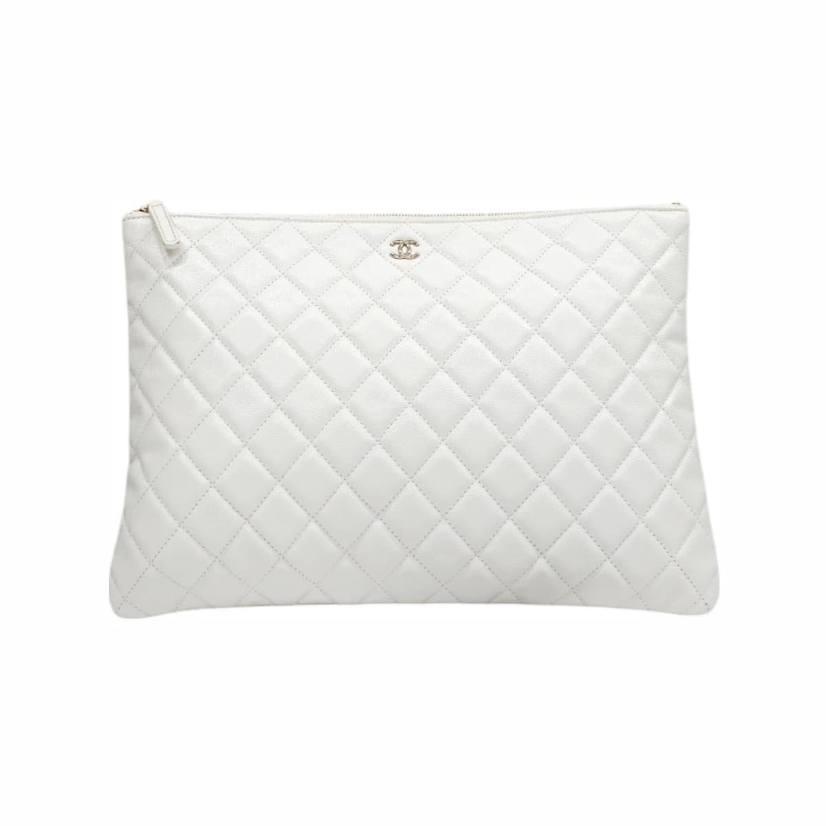 CHANEL 샤넬 클래식 클러치 라지 캐비어 화이트 금장
