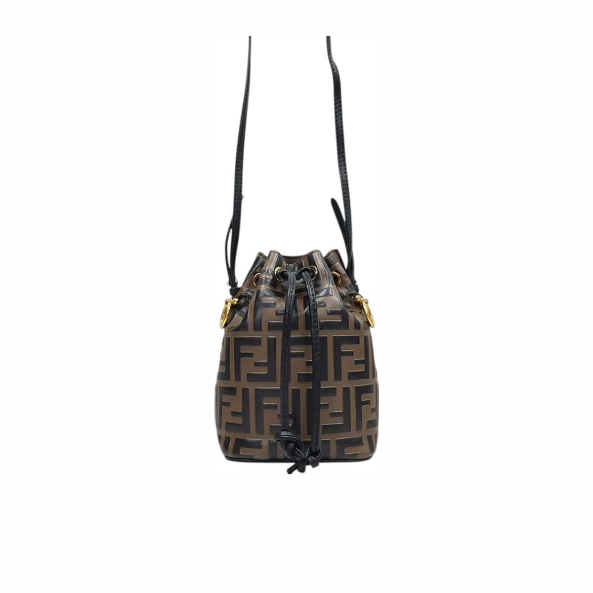 FENDI 펜디 FF 몬트레조 미니 레더 버킷백 브라운