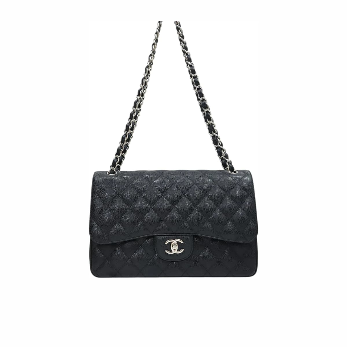 CHANEL 샤넬 클래식 캐비어 라지 블랙 은장 숄더백 15번대