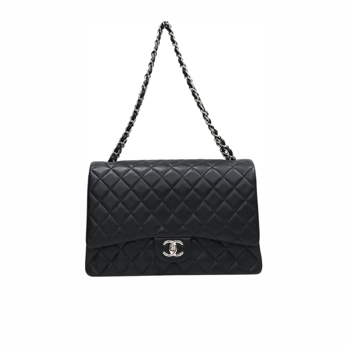 CHANEL 샤넬 클래식 플립백 맥시 램스킨 블랙 은장 28번대