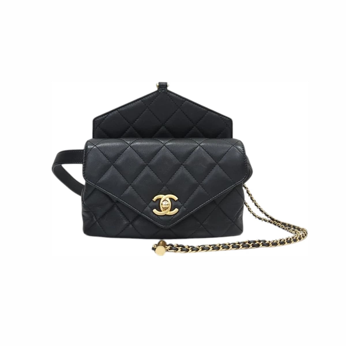 CHANEL 샤넬 CC 로고웨이스트 체인벨트백 카프스킨 블랙금장