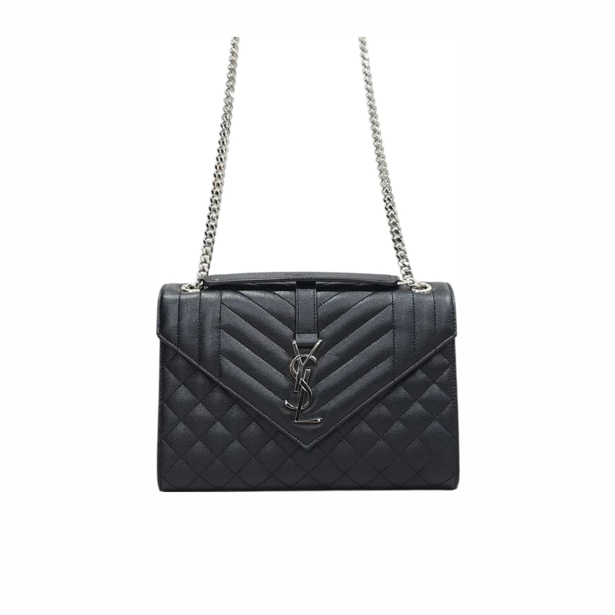 SAINT LAURENT 생로랑 엔벨로프 퀼팅 가죽 체인 숄더백 미디엄
