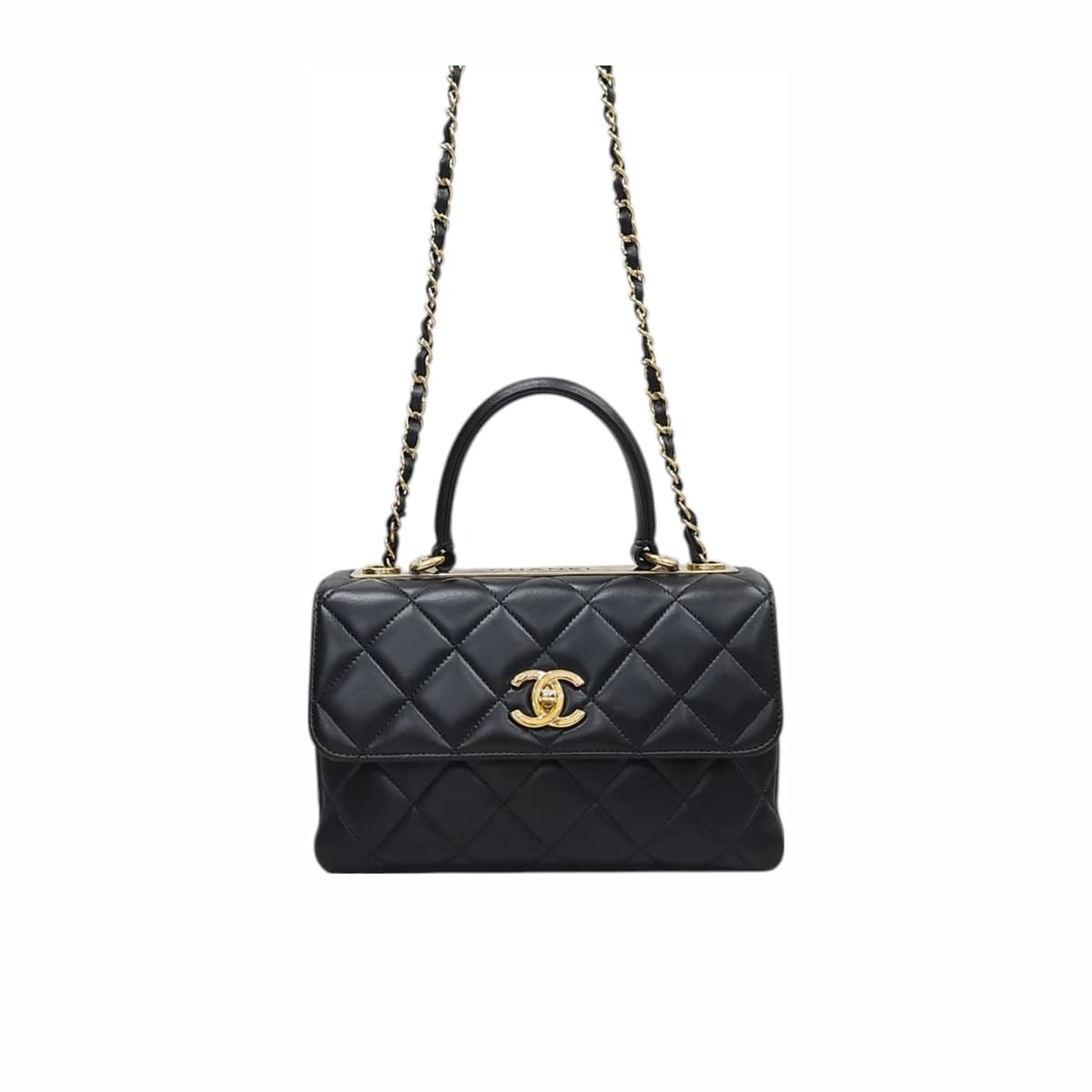 CHANEL 샤넬 트렌디 CC 탑핸들 숄더백 램스킨 스몰 블랙 금장