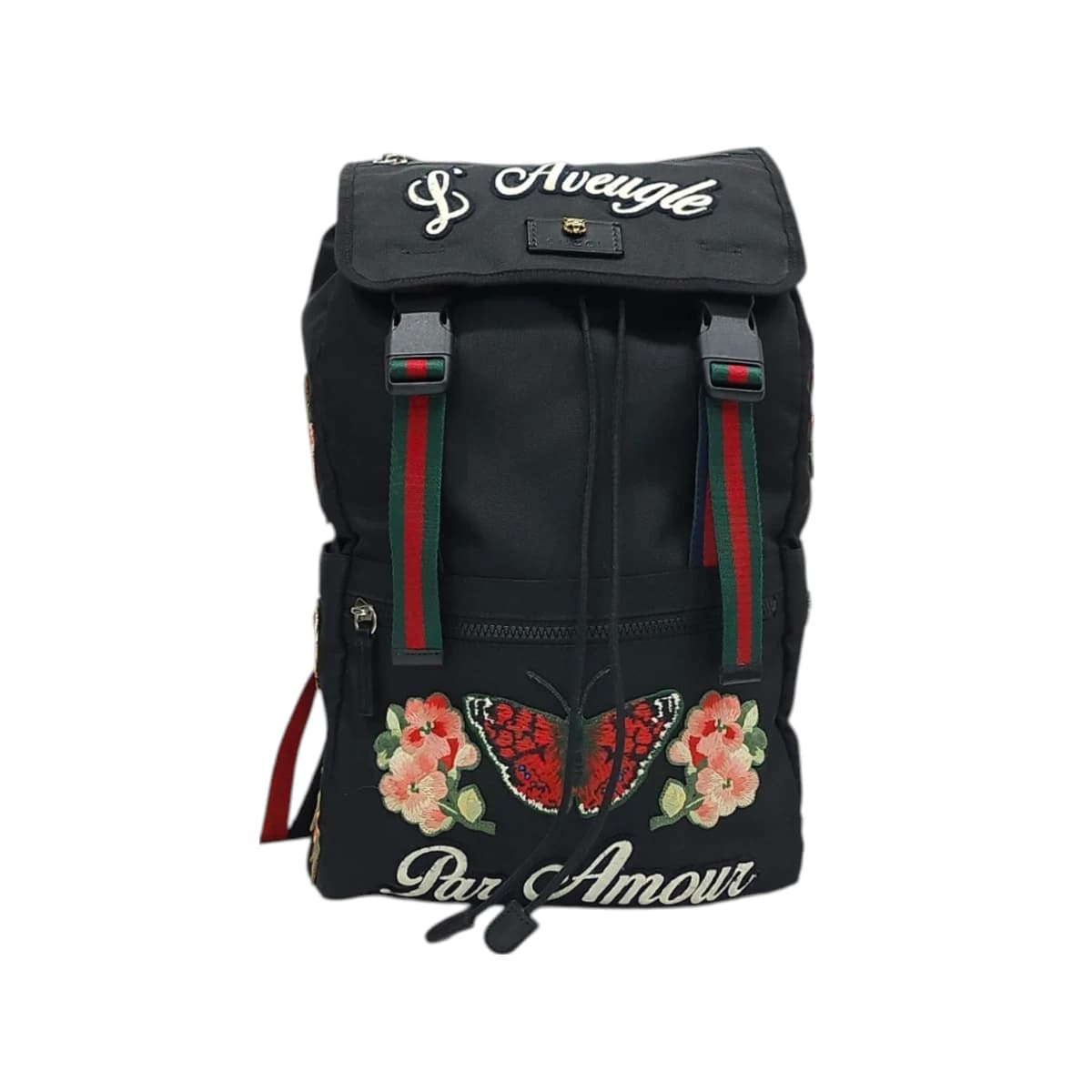 GUCCI 구찌 블랙 테크노 타이거 자수 백팩