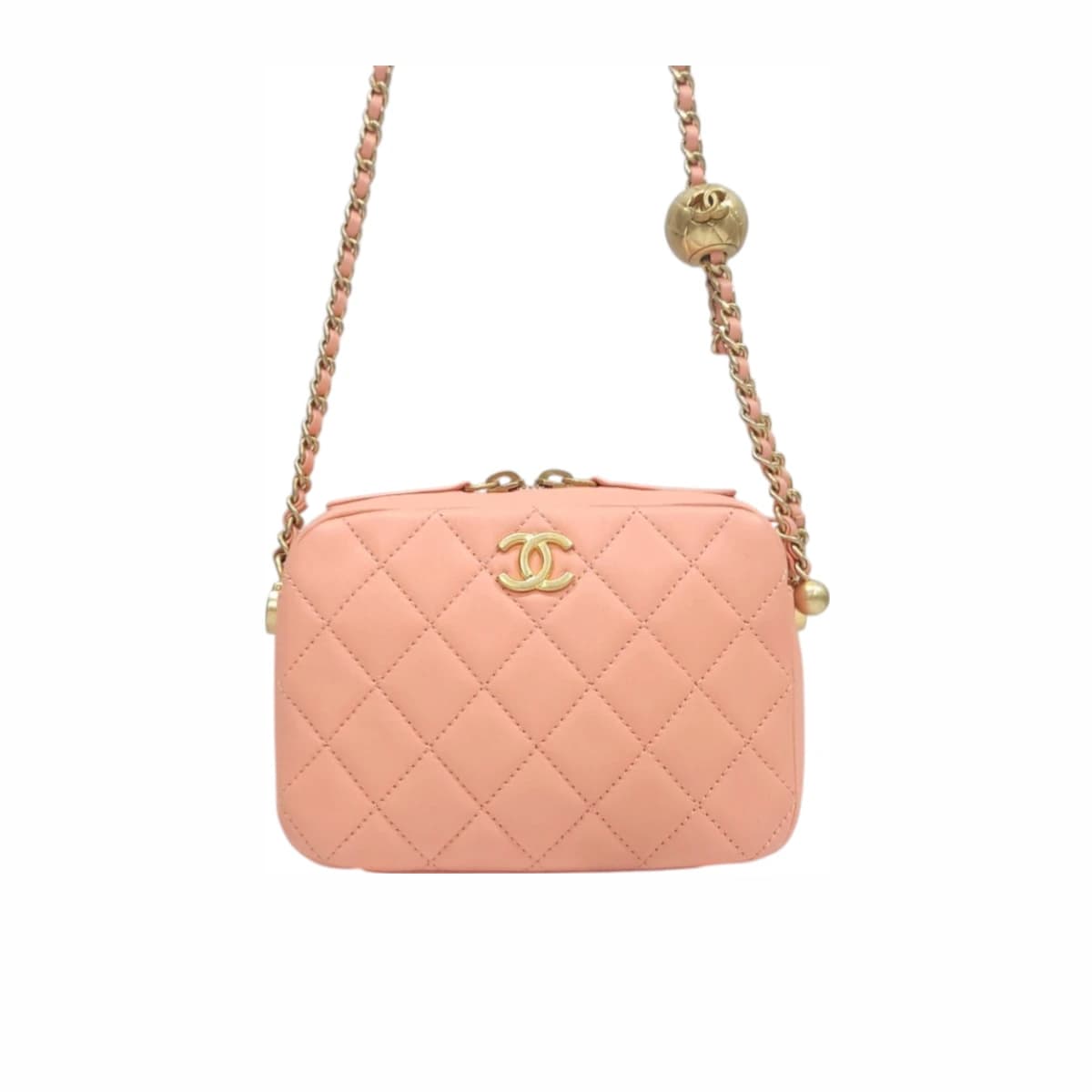 CHANEL 샤넬 CC 로고 베니티 퀄팅 골드볼 체인 크로스백 램스킨 내장칩