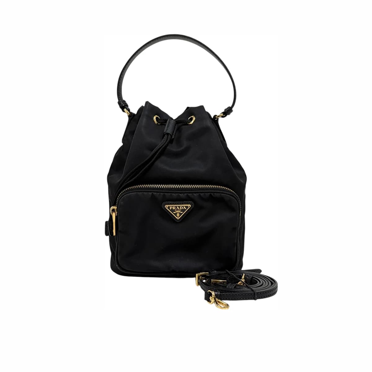 PRADA 프라다 블랙 나일론 삼각 로고 버킷백 크로스백