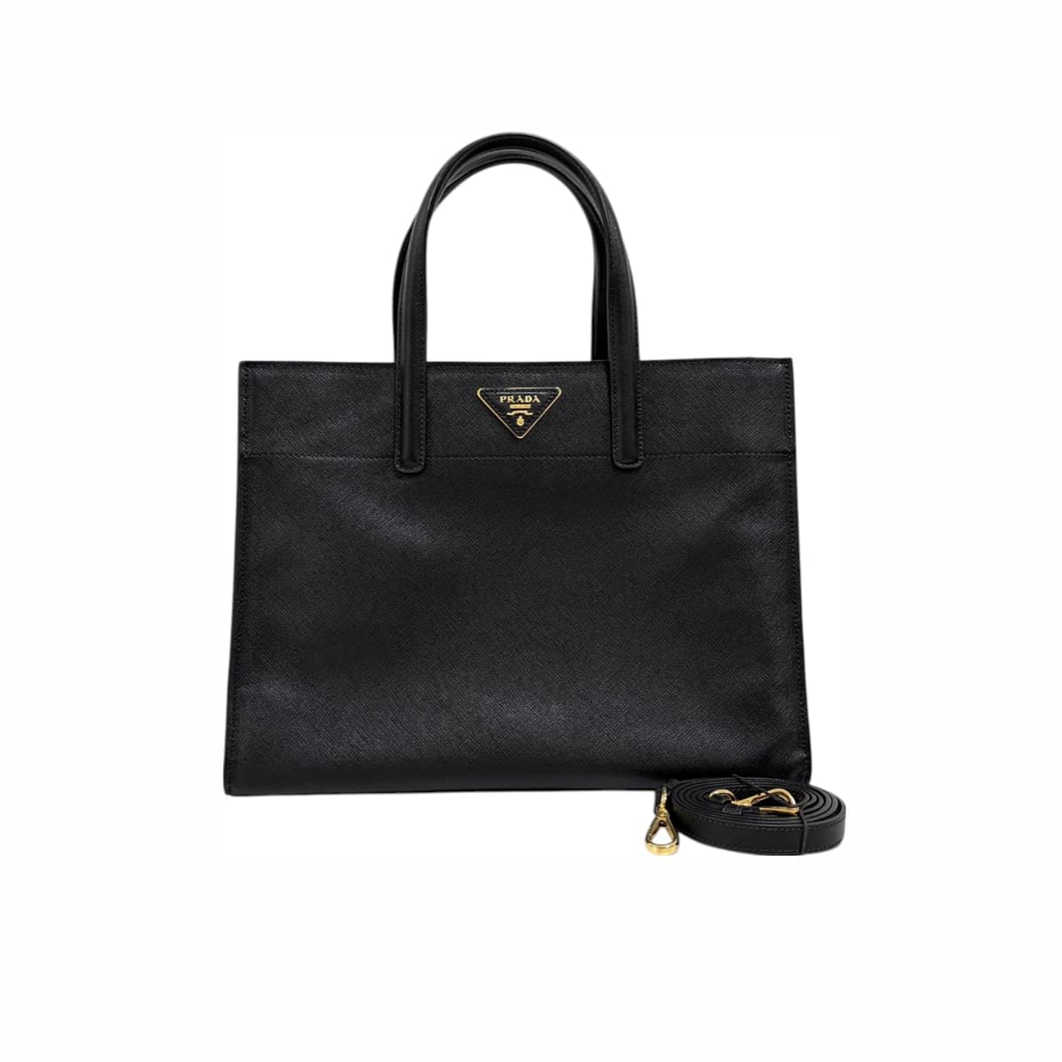 PRADA 프라다 블랙 사피아노 삼각 로고 토트 숄더백
