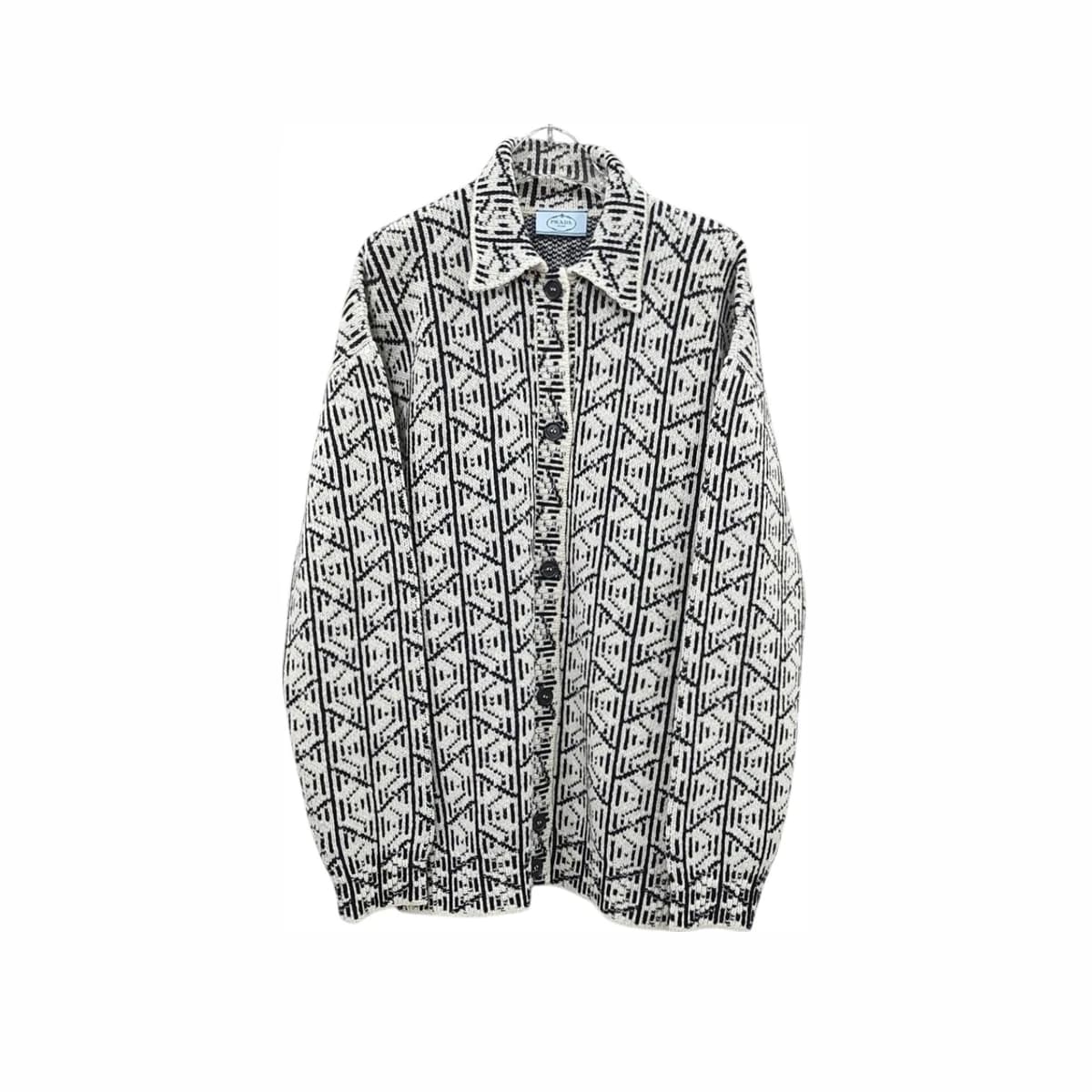 PRADA 프라다 블랙 화이트 패턴 니트 가디건 38