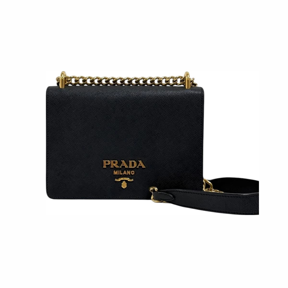 PRADA 프라다 블랙 사피아노 체인 숄더 크로스백