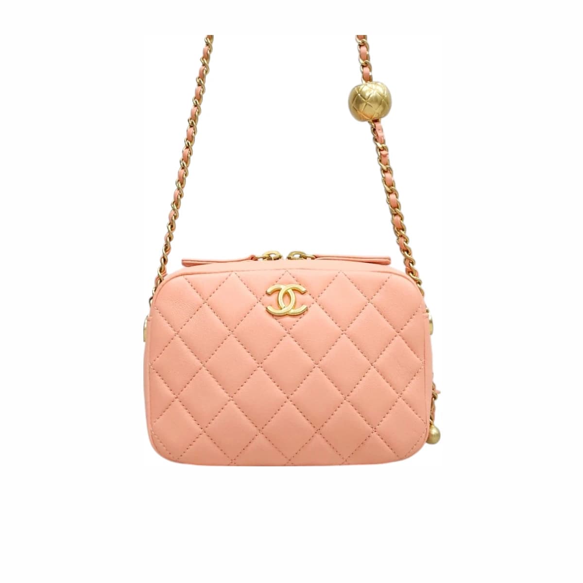 CHANEL 샤넬 핑크 베니티 퀄팅 체인 카메라백 골드볼 내장칩