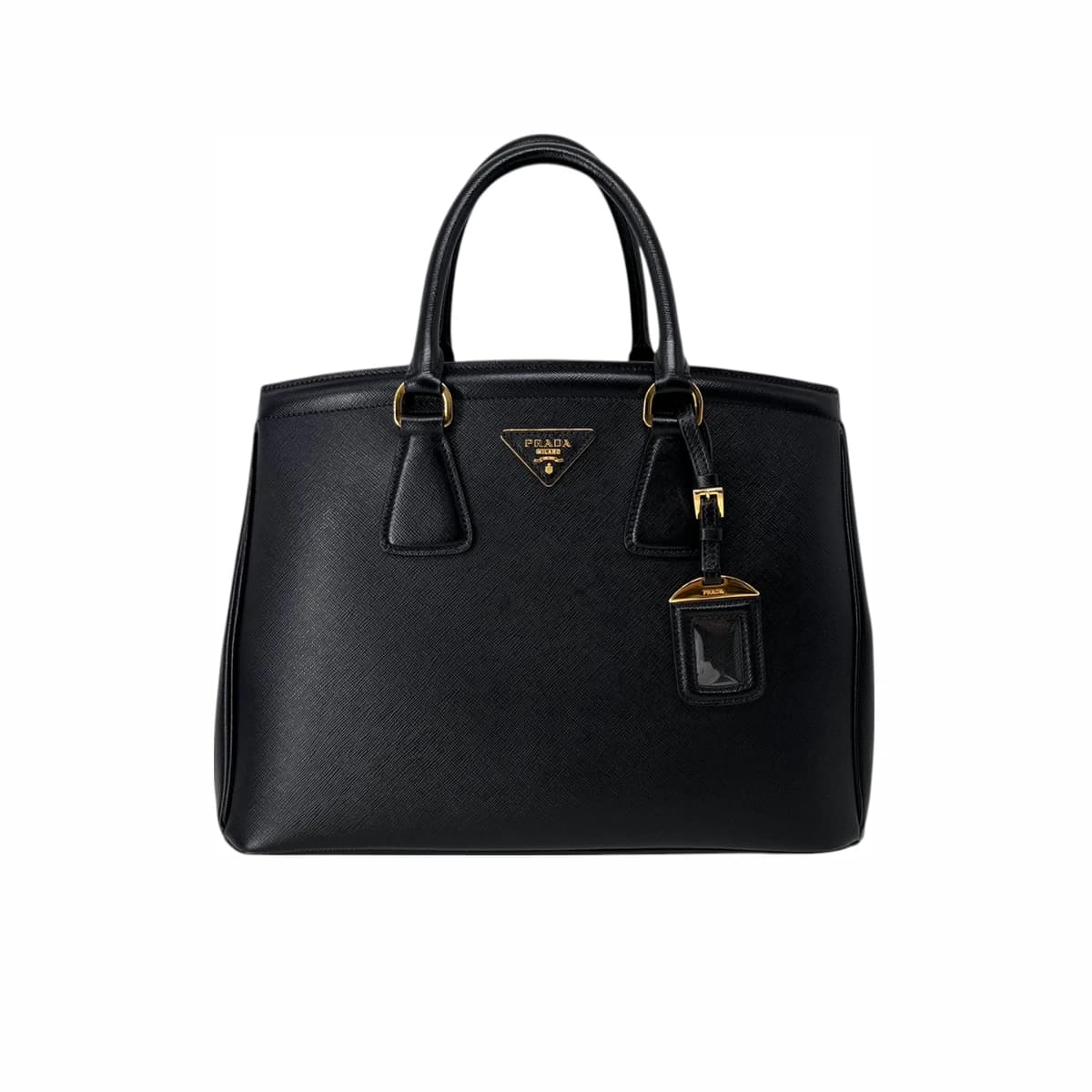 PRADA 프라다 블랙 사피아노 럭스 금장 토트백