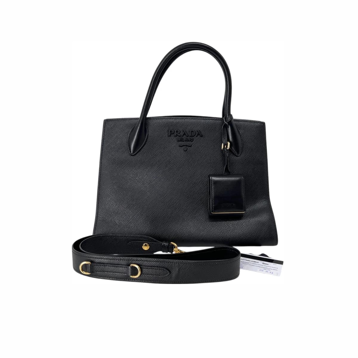 PRADA 프라다 블랙 사피아노 모노크롬 토트 숄더백