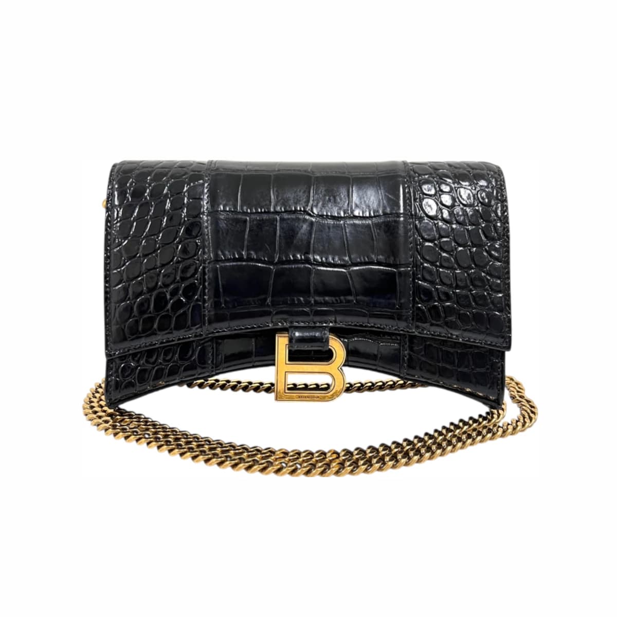 BALENCIAGA 발렌시아가 아워글래스 체인 크로스백 블랙 가죽