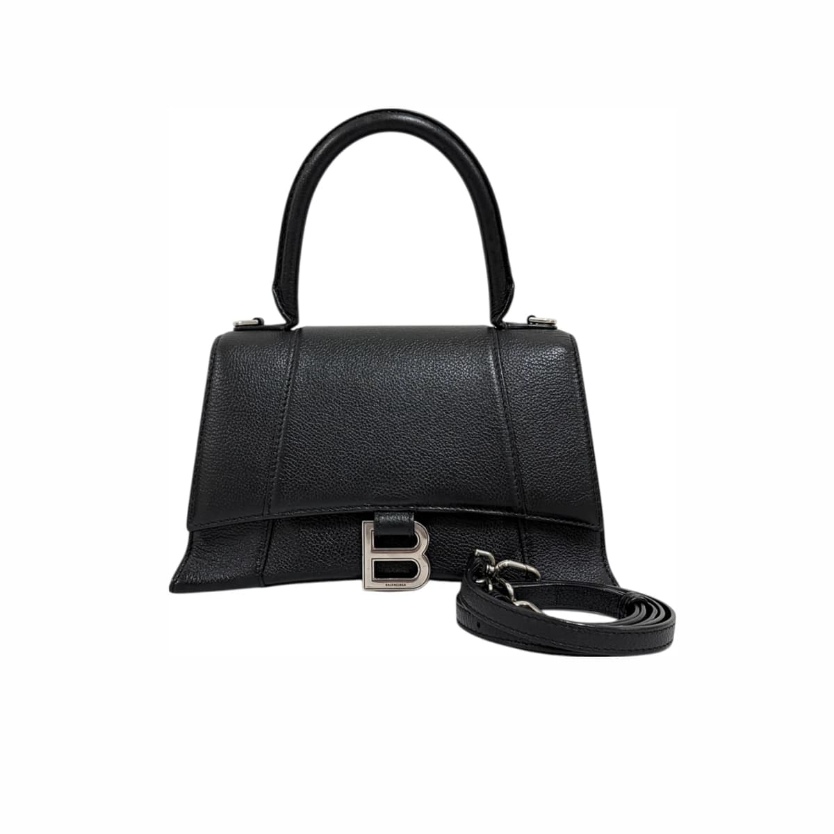 BALENCIAGA 발렌시아가 아워글래스 탑핸들 숄더백 블랙 가죽