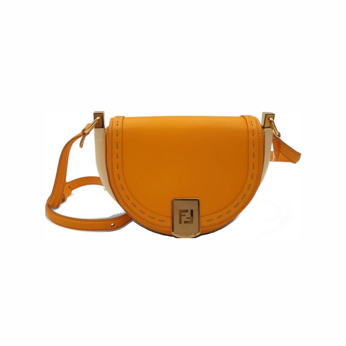 FENDI 펜디 오렌지 레더 문라이트 새들 숄더백 가죽