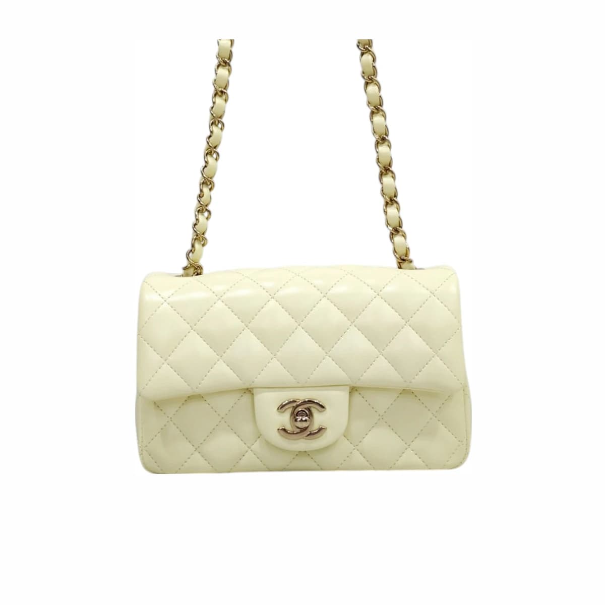 CHANEL 샤넬 뉴 미니 플랩백 실버 메탈 옐로우 내장칩