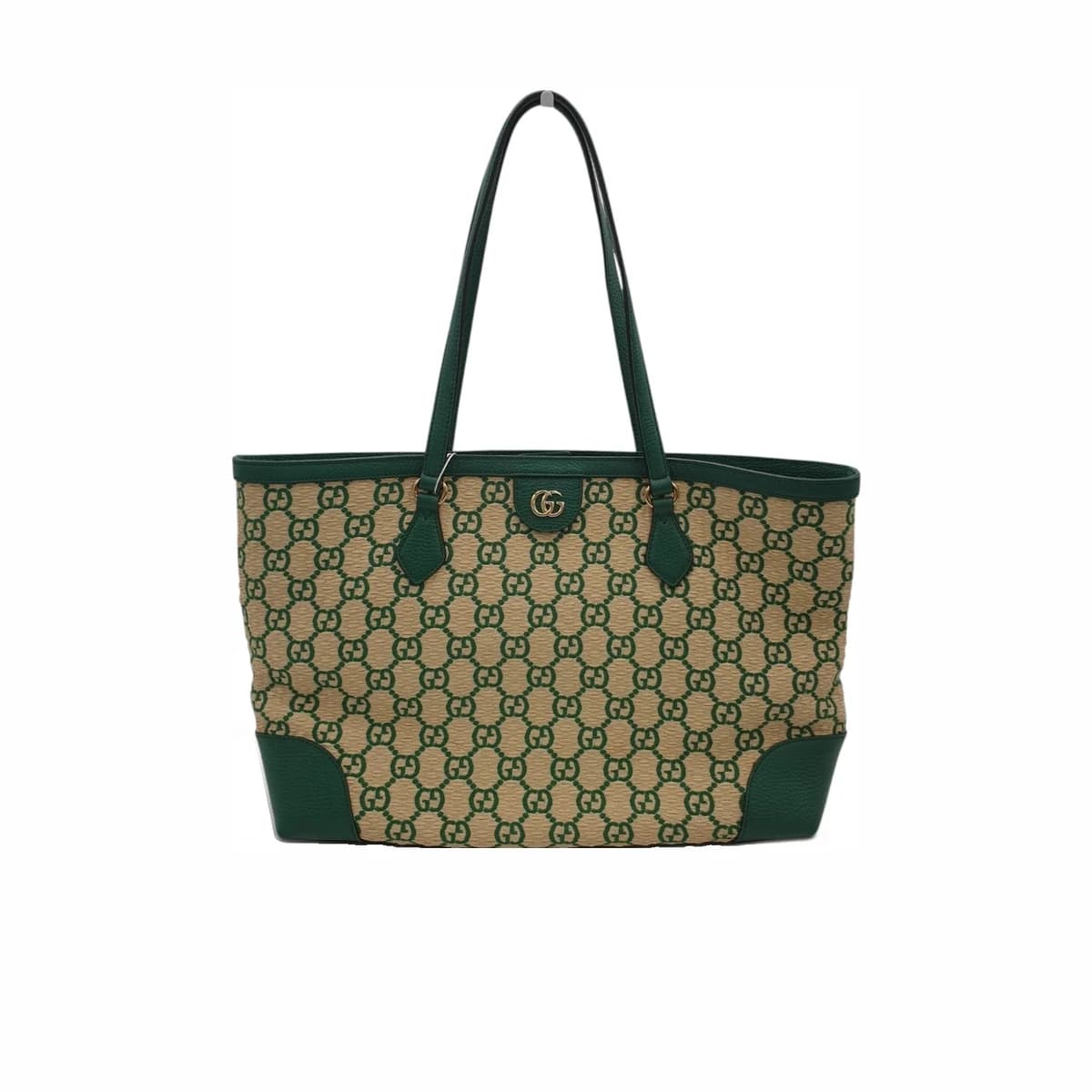GUCCI 구찌 그린 라피아 GG 오피디아 미디엄 토트백