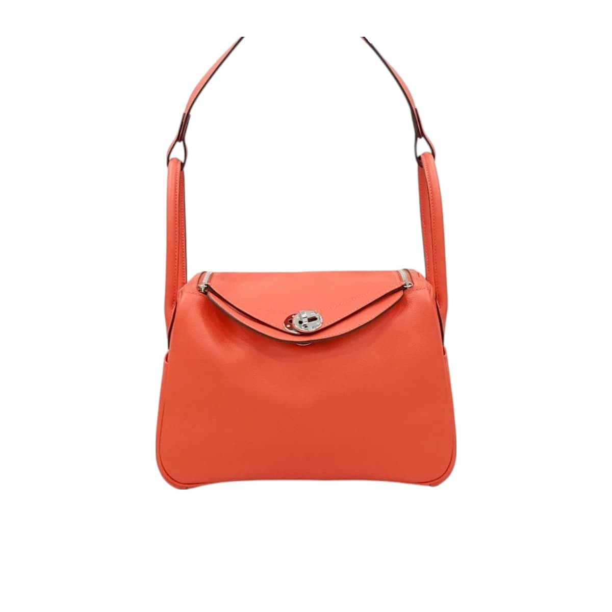HERMÈS 에르메스 린디 26 에버 컬러 오렌지 필드 은장 W각인 가죽