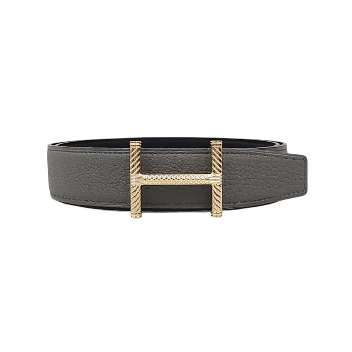 HERMÈS 에르메스 로고 리버시블 벨트 80 그레이 가죽