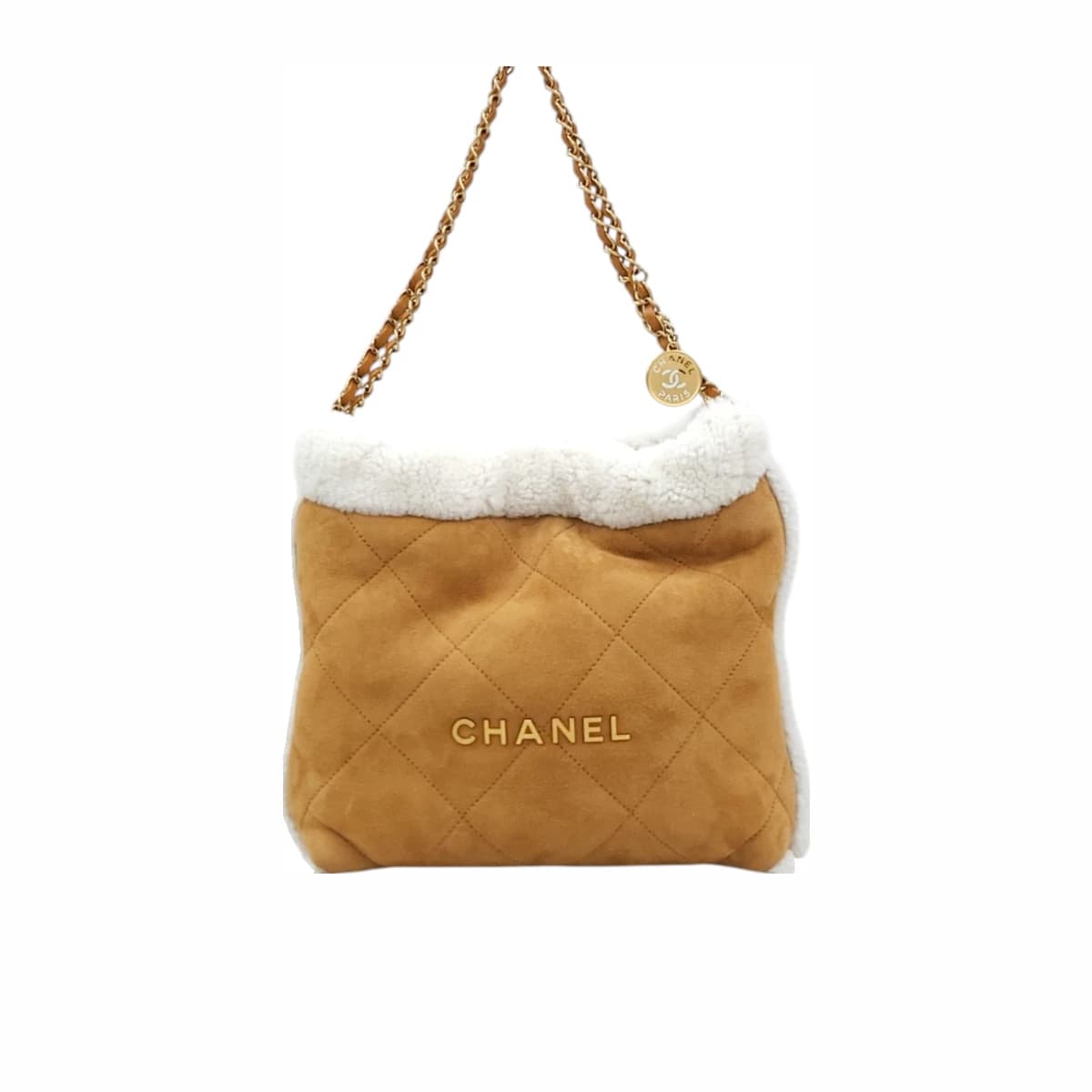 CHANEL 샤넬 22백 시어링 스웨이드 미듐 신형 내장칩 610 베이지