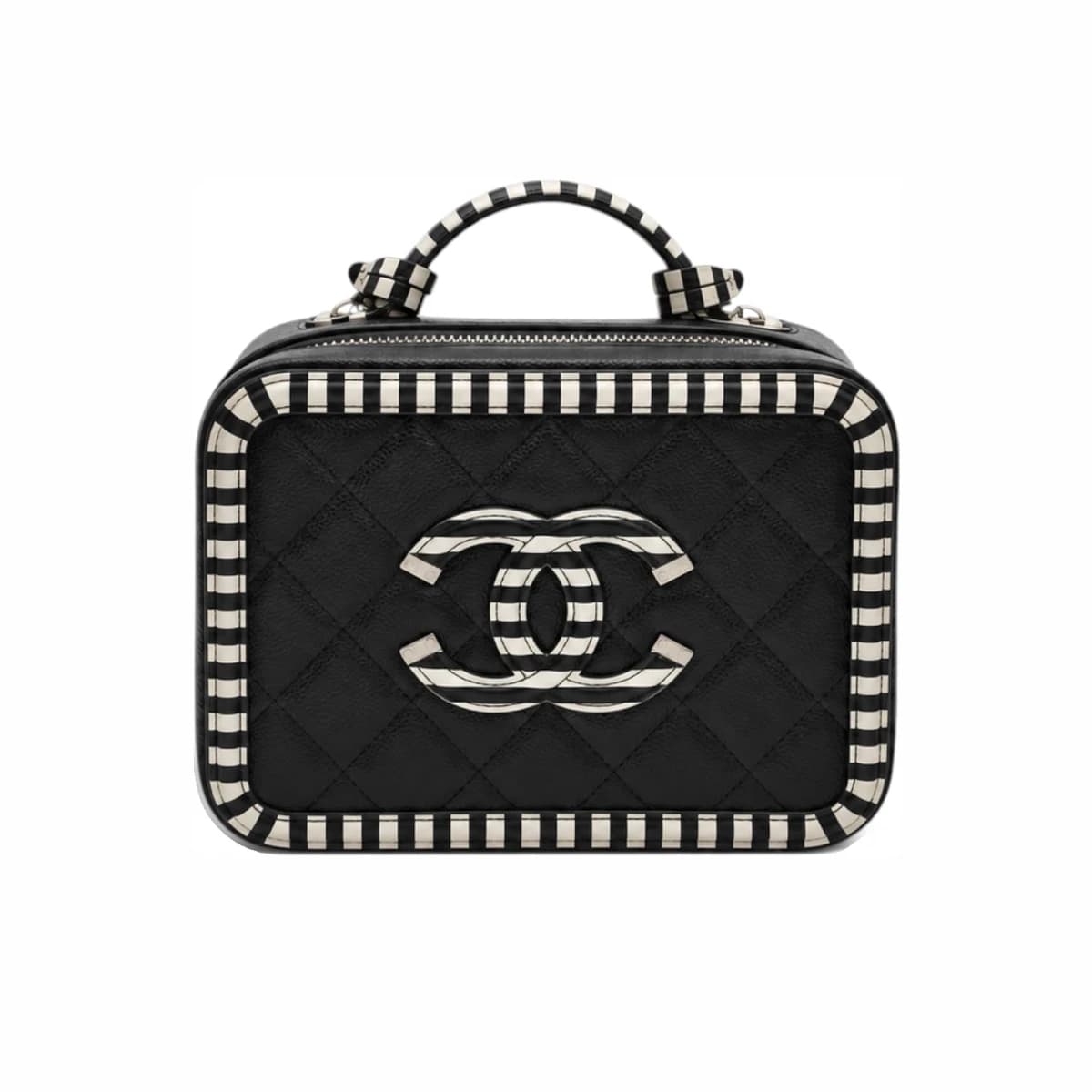 CHANEL 샤넬 미니 탑핸들 코스메틱백 블랙 화이트 27번대 가죽