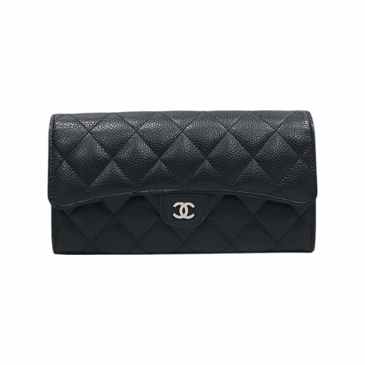 CHANEL 샤넬 클래식 플랩 똑딱이 장지갑 캐비어 블랙 은장 내장칩