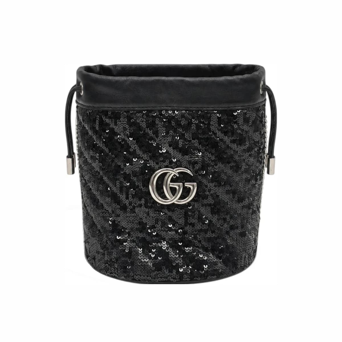 GUCCI 구찌 GG 블랙 스팽글 체인 버킷백 가죽