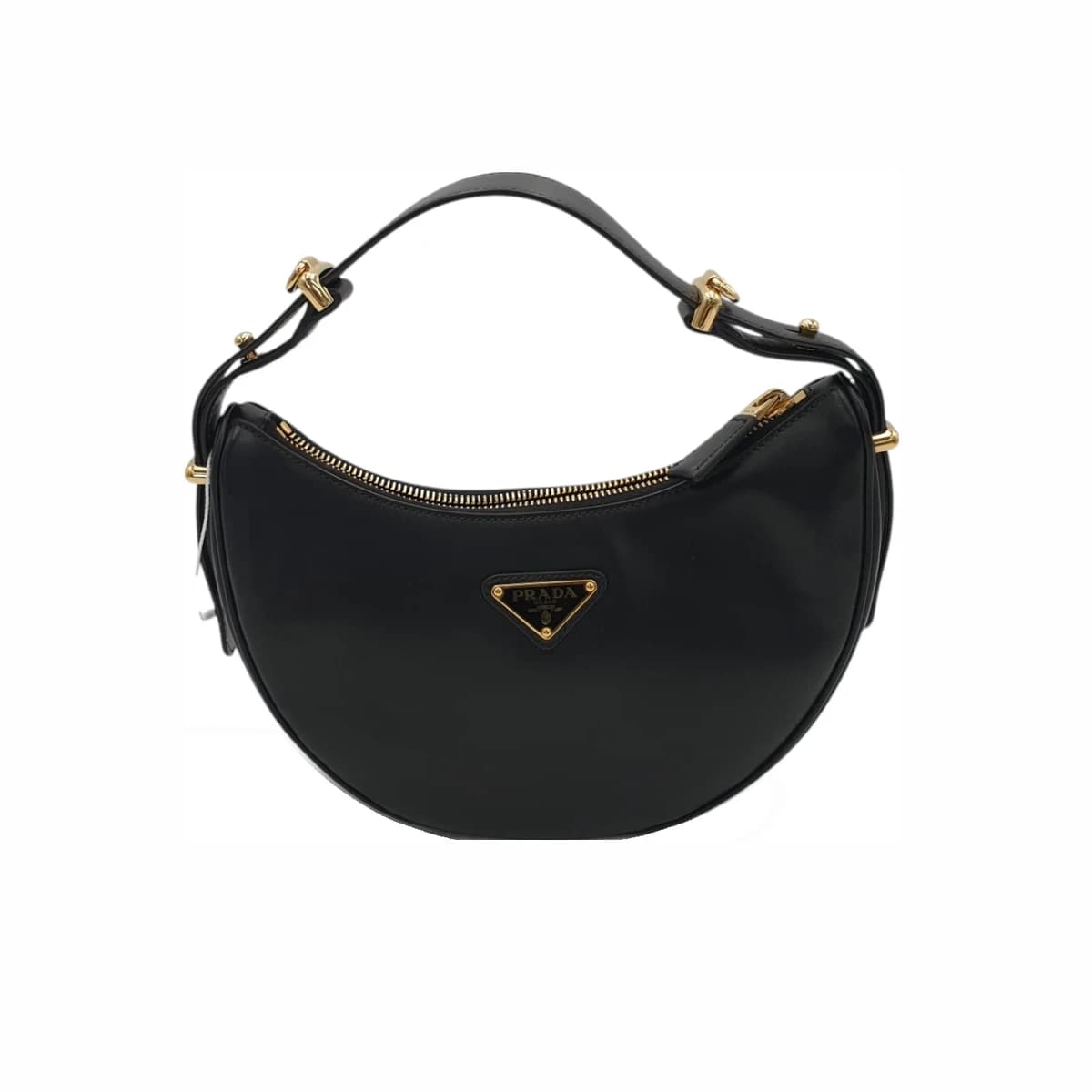 PRADA 프라다 블랙 레더 트라이앵글 아르케 호보 숄더백 가죽