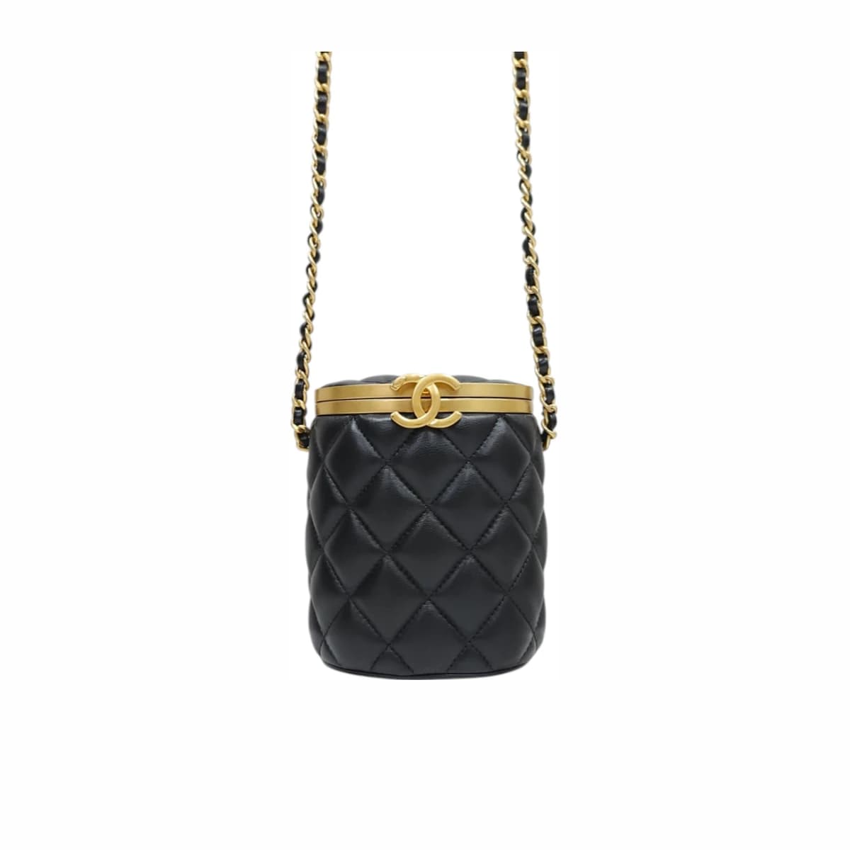 CHANEL 샤넬 프레임 탑 베니티 케이스 코스메틱 체인 백 내장 칩 블랙