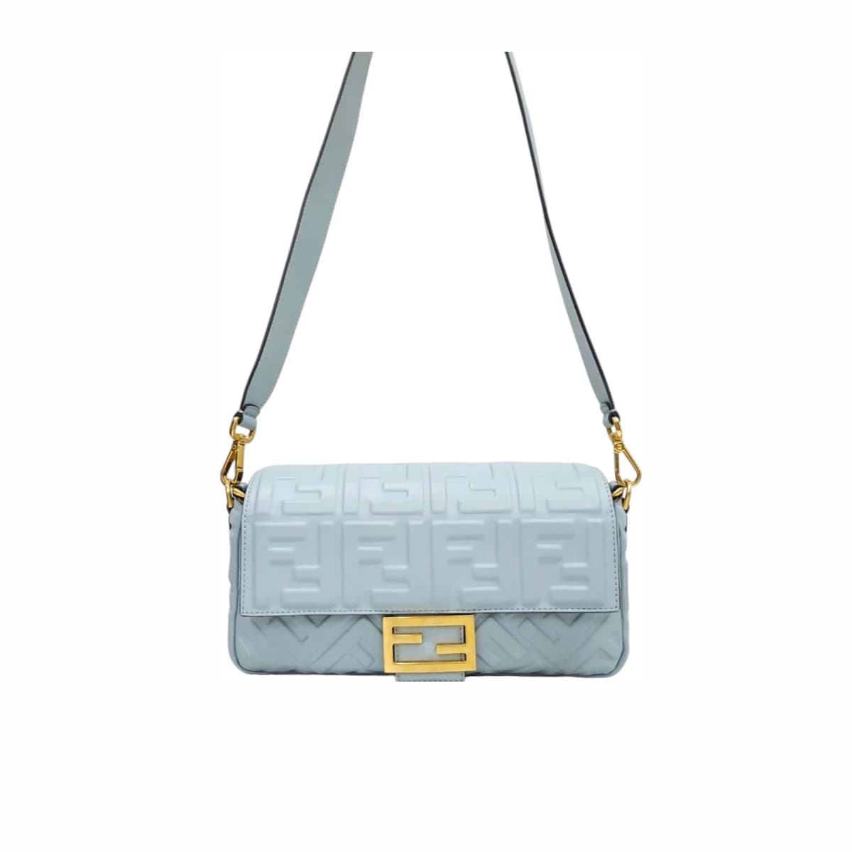 FENDI 펜디 바게트 미디움 FF 엠보싱 나파 가죽백 블루 아주로