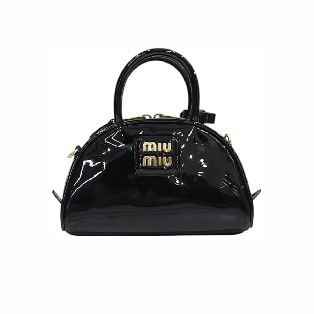 MIU MIU 미우미우 블랙 페이던트 가죽 탑 핸들 백 페이턴트
