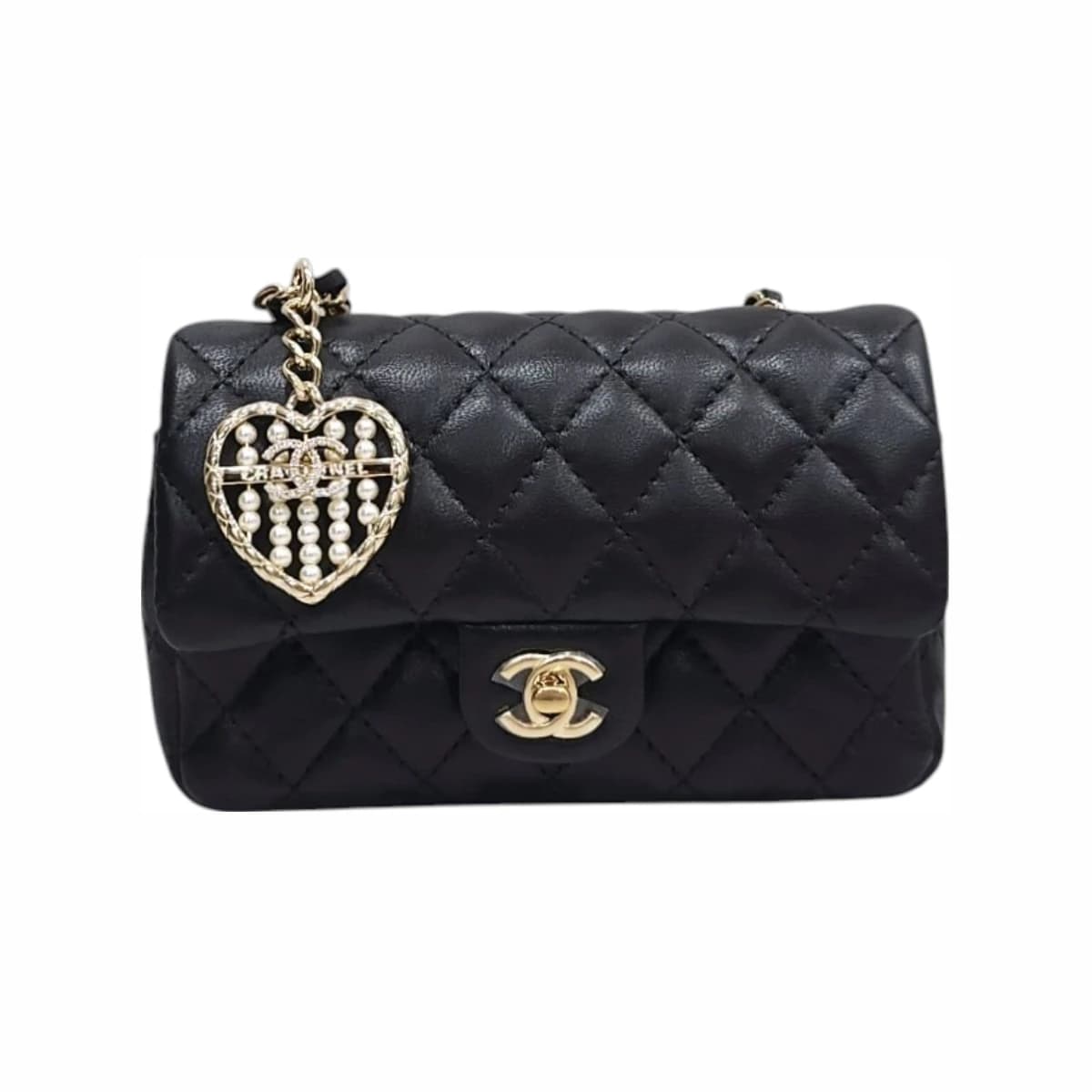 CHANEL 샤넬 25A 클래식 하트백참 미니백 램스킨 블랙
