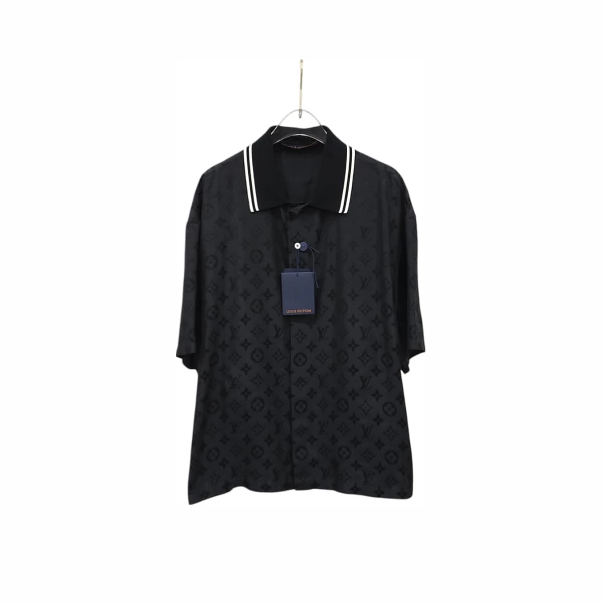 LOUIS VUITTON 루이비통 모노그램 무아레 자카드 쇼트 슬리브 드 실크 셔츠 XXL 블랙