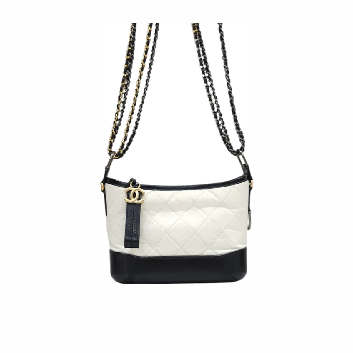 CHANEL 샤넬 가브리엘 호보백 스몰 카프스킨 화이트 블랙 26번대