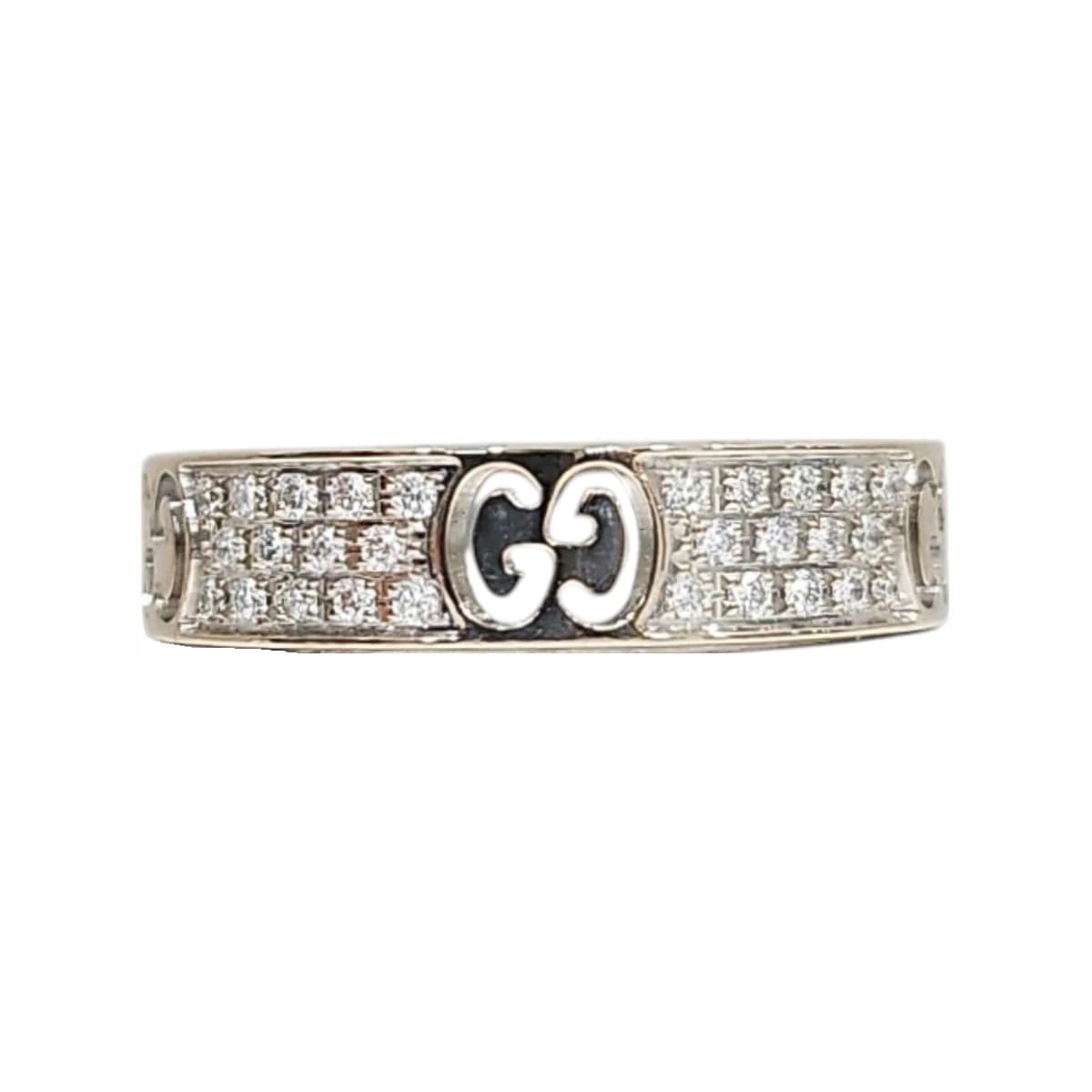 GUCCI 구찌 아이콘 파베 다이아몬드 18K 화이트골드 반지 9호 18K 옐로골드