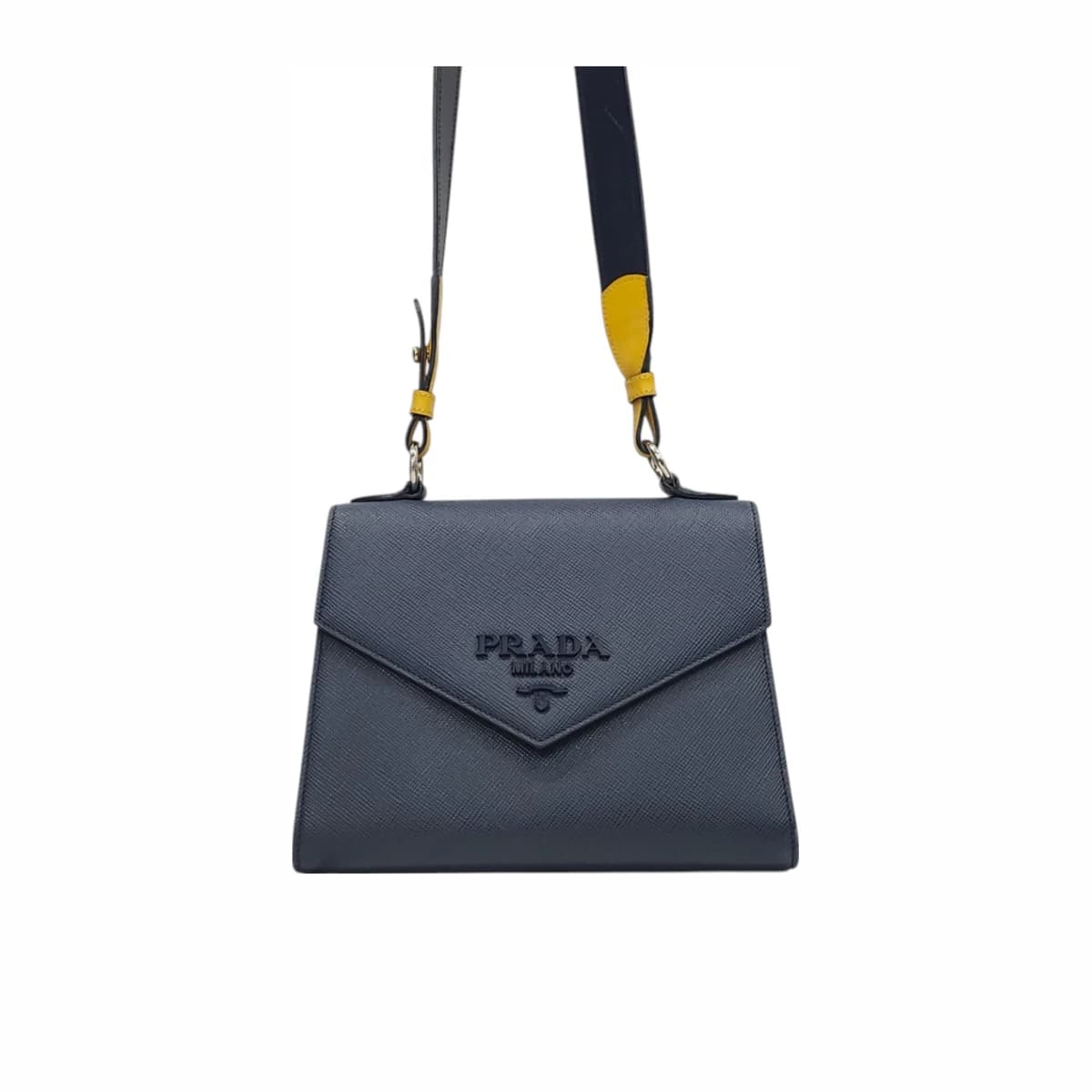 PRADA 프라다 모노크롬 사피아노 가죽 플랩 숄더백 95