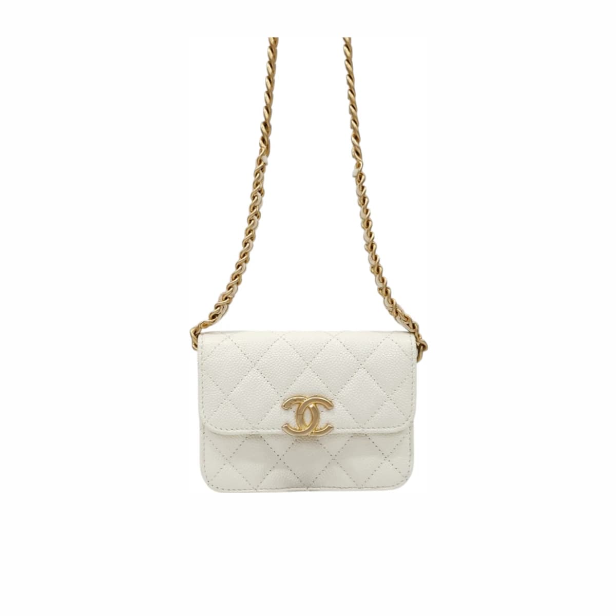 CHANEL 샤넬 캐비어 멜로디 체인 미니 크로스백 화이트