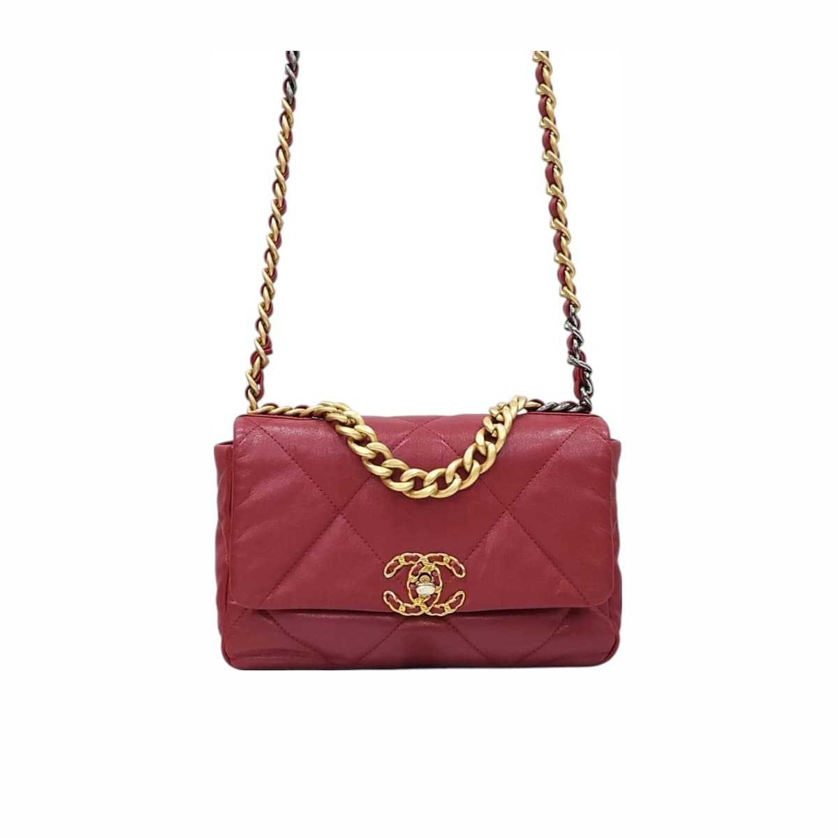 CHANEL 샤넬 19백 스몰 체인 플랩백 램스킨 레드