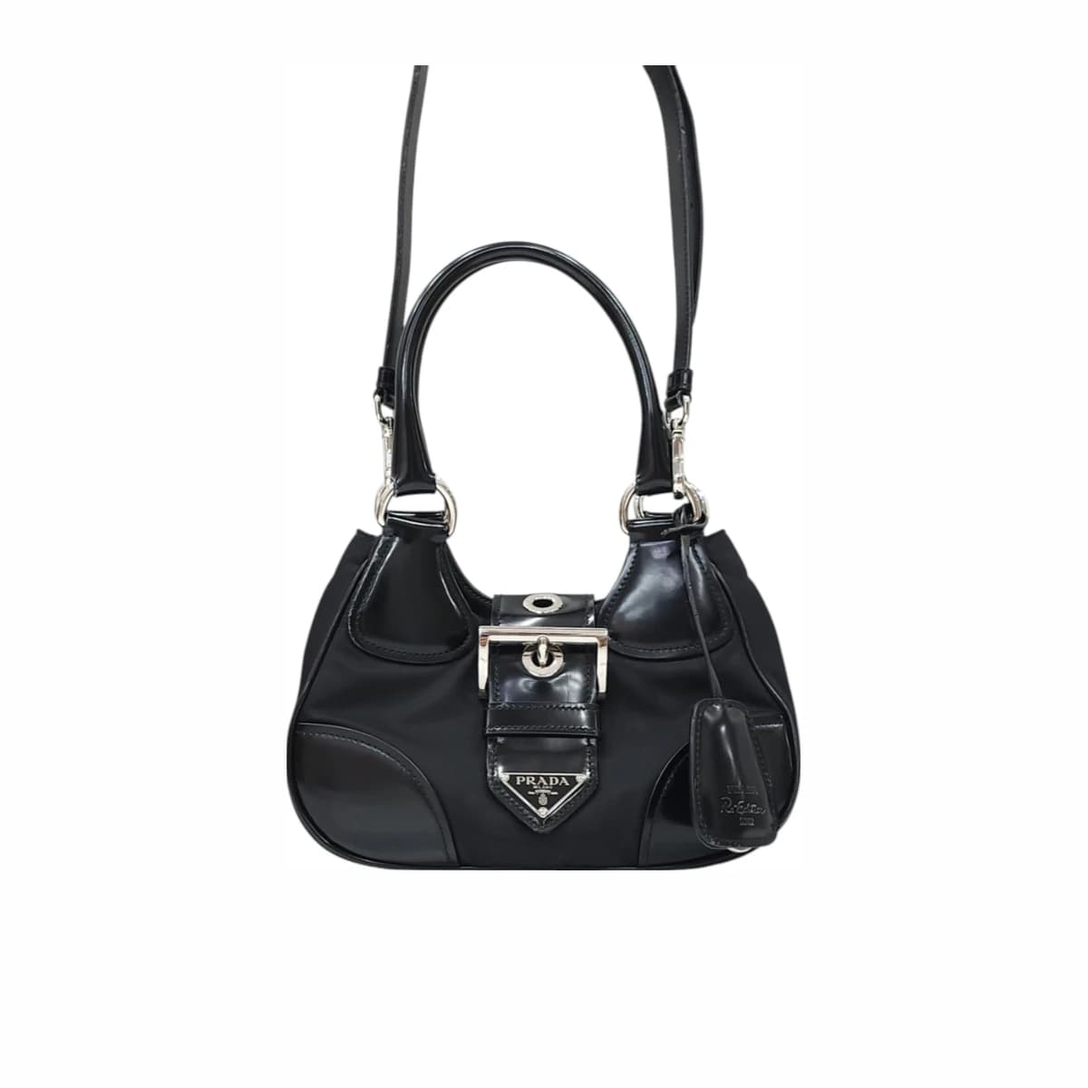 PRADA 프라다 문 리나일론 레더백 블랙