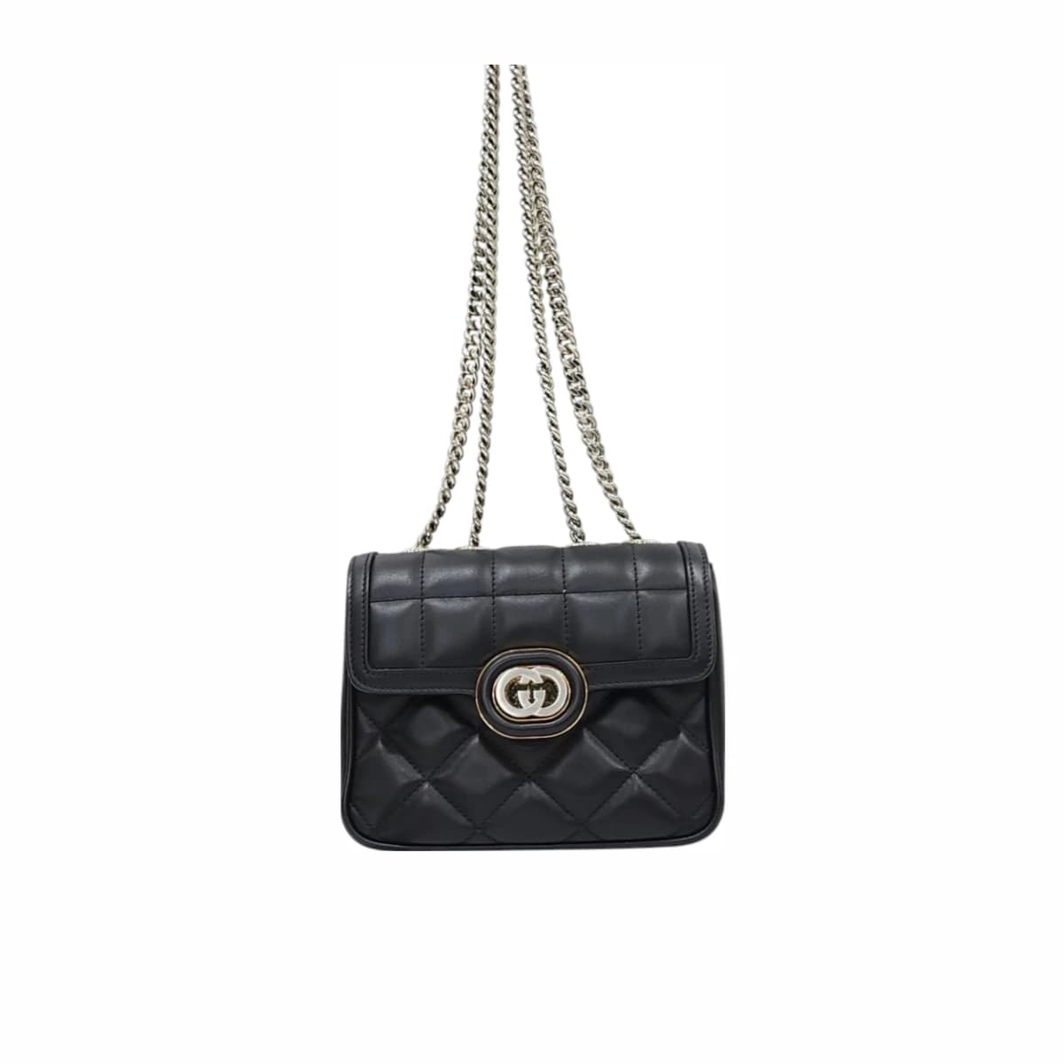 GUCCI 구찌 인터로킹 G 데코 미니 숄더백 블랙 가죽