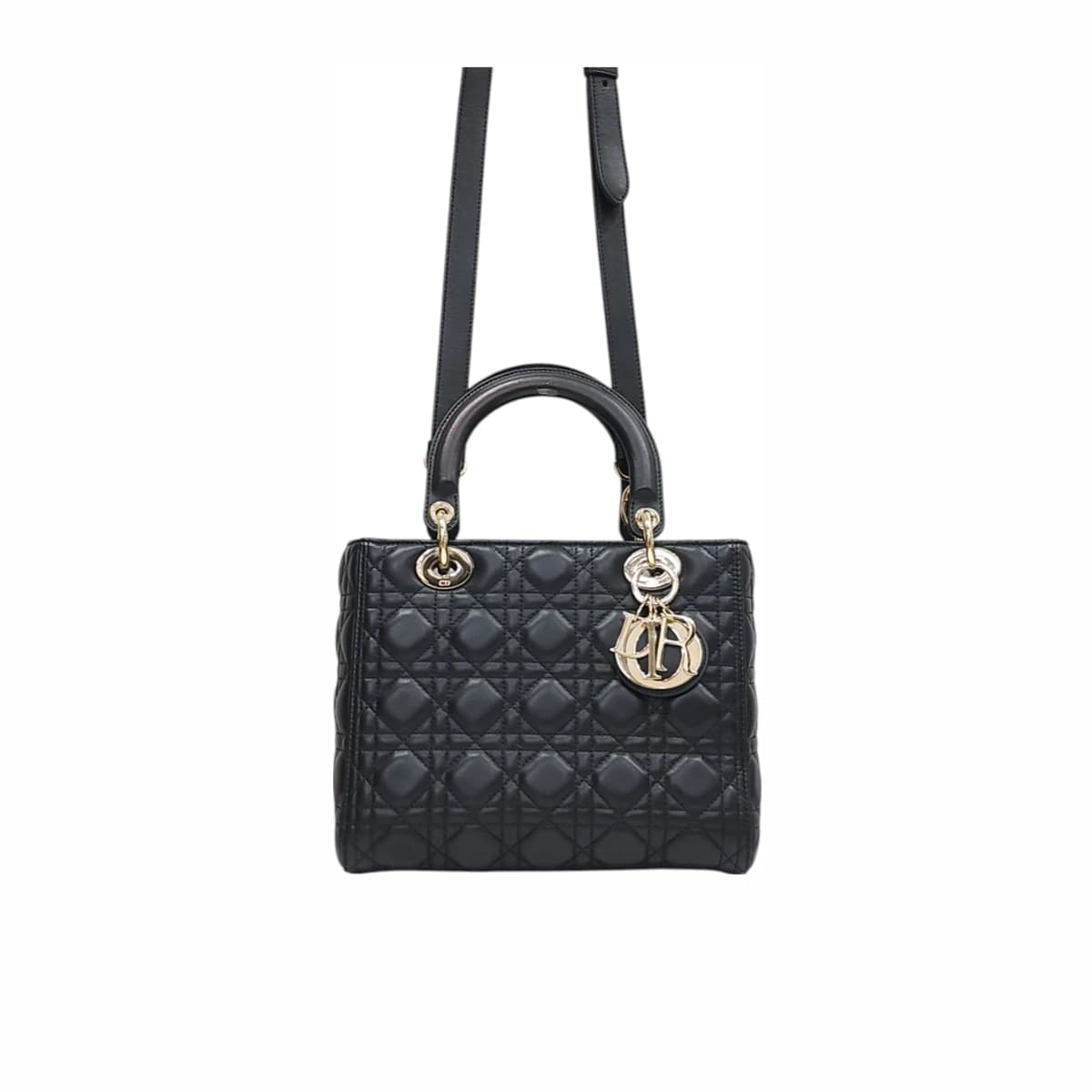 DIOR 디올 블랙 까나쥬 레이디 디올 미디엄 + 미차 가죽