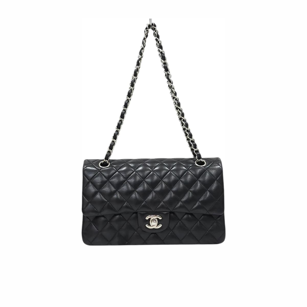CHANEL 샤넬 클래식 미디움 플랩 숄더백 램스킨 블랙 은장