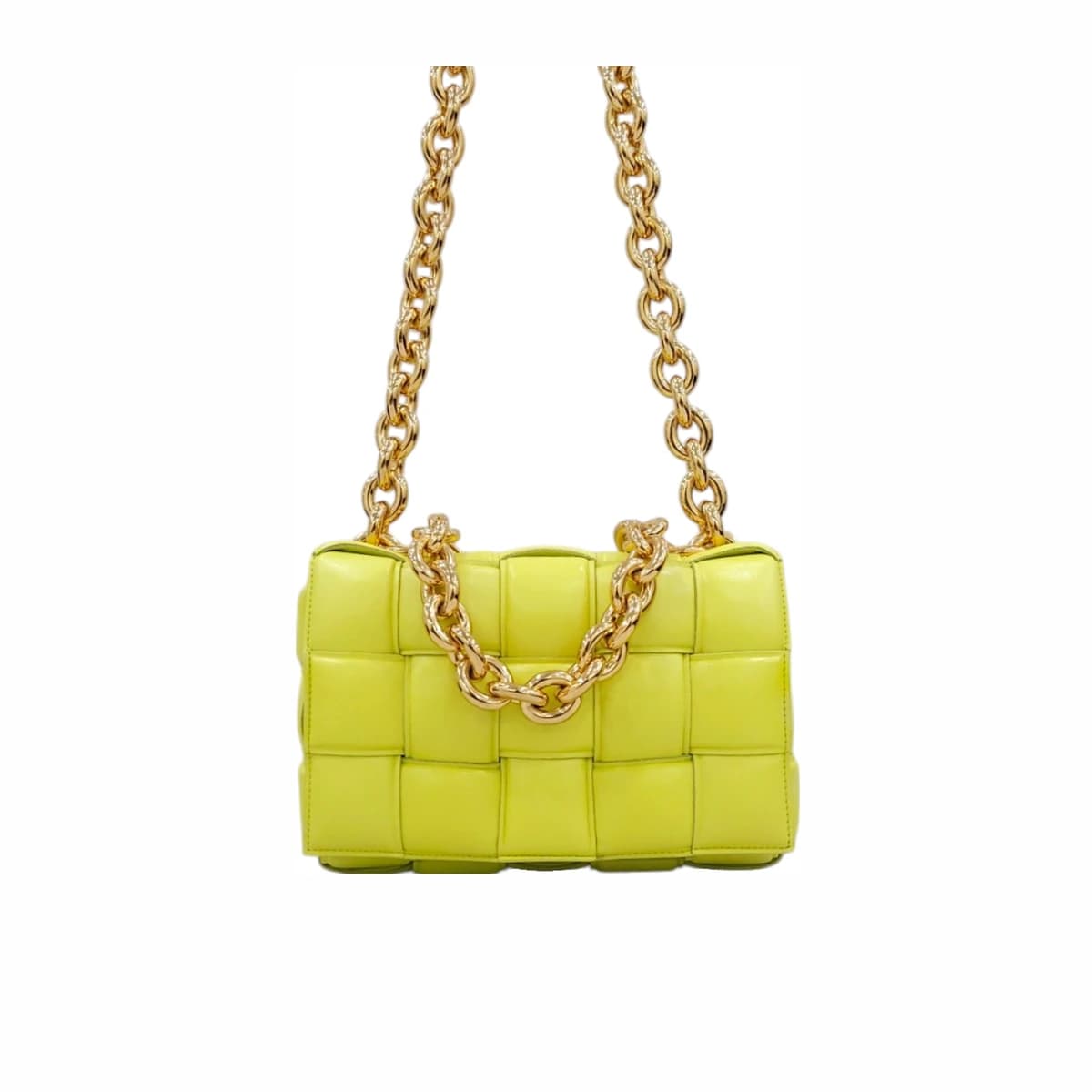 BOTTEGA VENETA 보테가베네타 라임 체인 패딩 카세트 숄더백 125