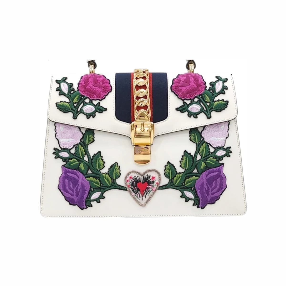 GUCCI 구찌 플라워 자수 삼선 실비 탑 핸들 숄더백