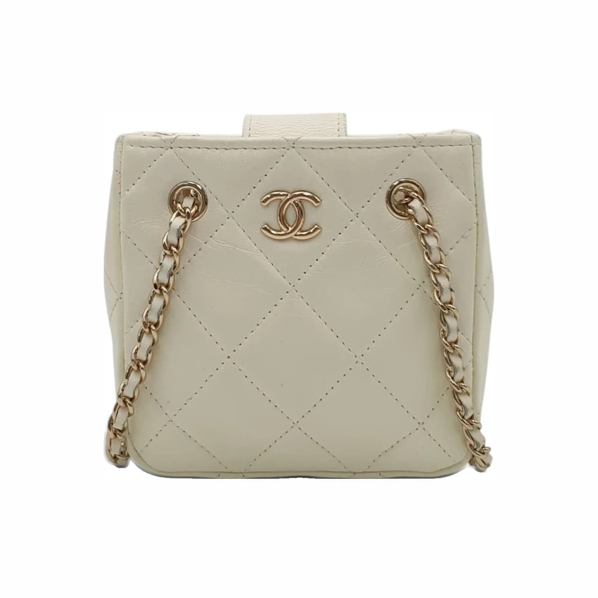 CHANEL 샤넬 화이트 램스킨 금장 더블 체인 미니 크로스백 31번대 가죽