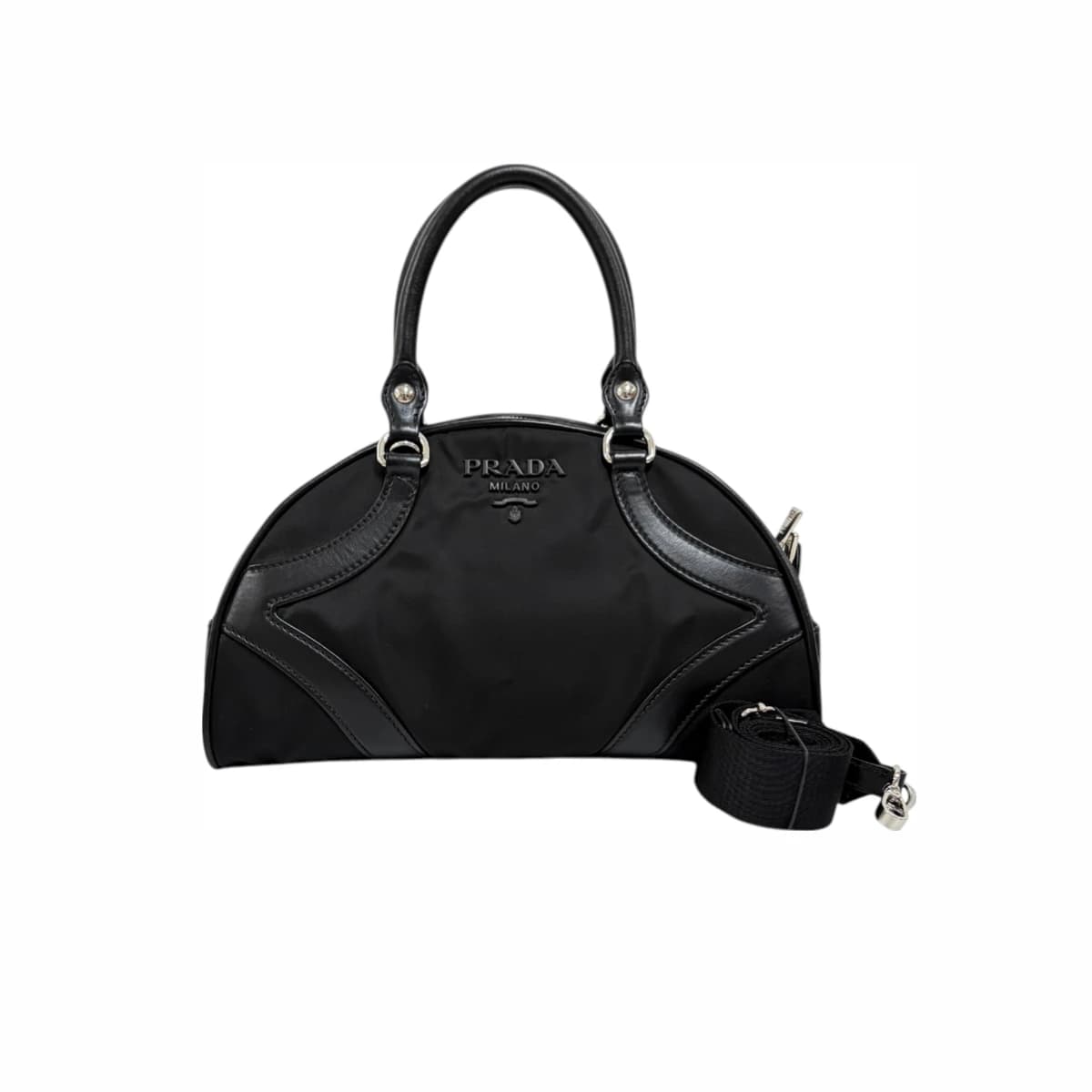 PRADA 프라다 나일론 로고 볼링백 토트백 숄더백 블랙
